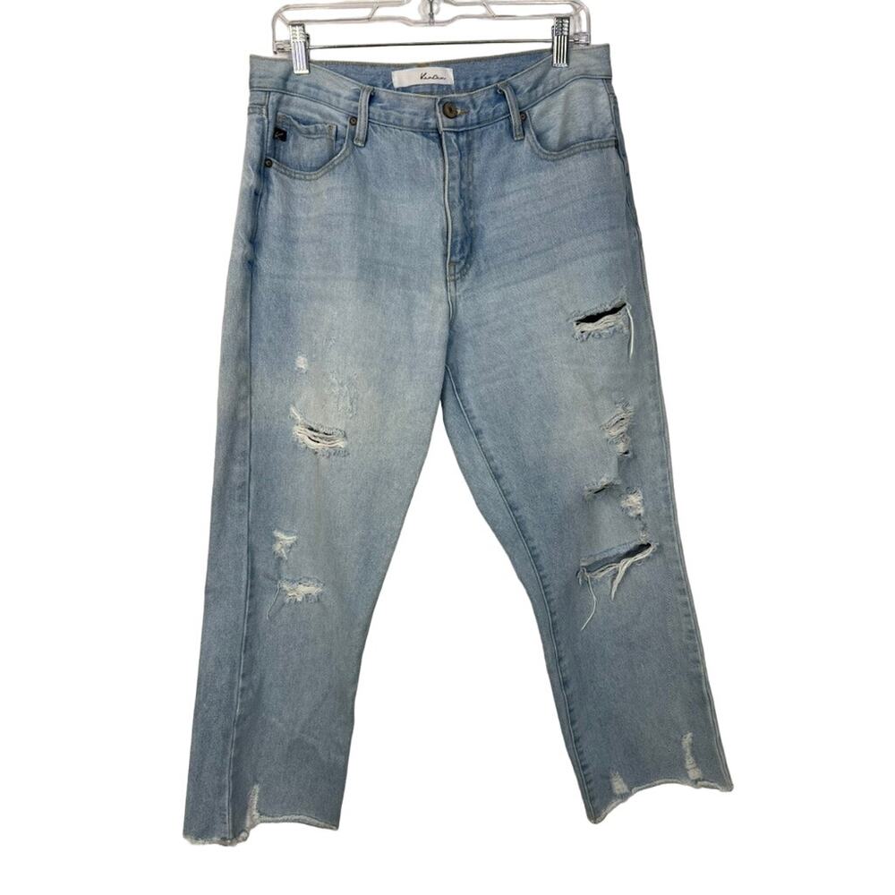 KanCan Blue Distressed Raw Hem High Rise Straight Leg 100% Cotton Jeans 9/28